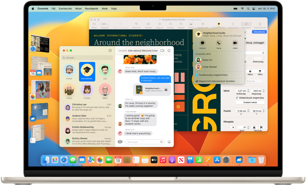A MacBook Air íróasztalán a Vezérlőközpont és számos megnyitott app látható.