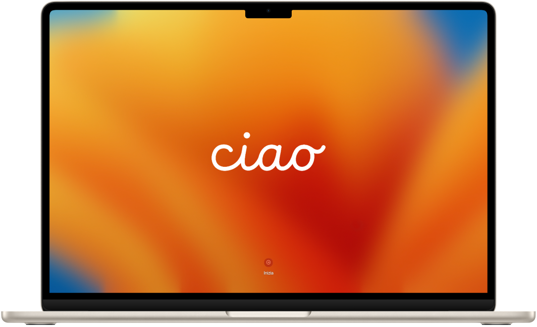 Un MacBook Air aperto con la parola “ciao” visualizzata sullo schermo.