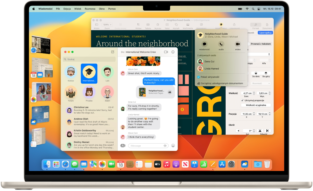 Biurko MacBooka Air z widocznym centrum sterowania oraz wieloma otwartymi aplikacjami.