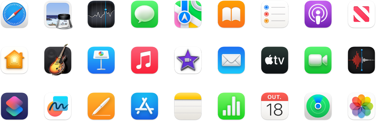 Ícones de apps incluídos no MacBook Air.