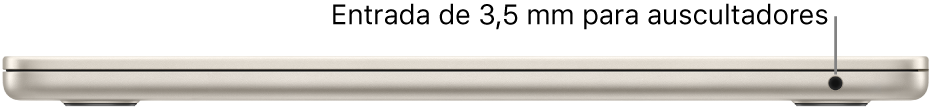 Vista do lado direito de um MacBook Air, com uma chamada para a ficha de 3,5 mm para auscultadores.