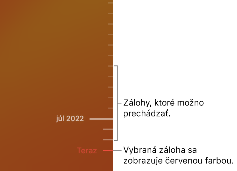 Časová os zálohy Time Machine.