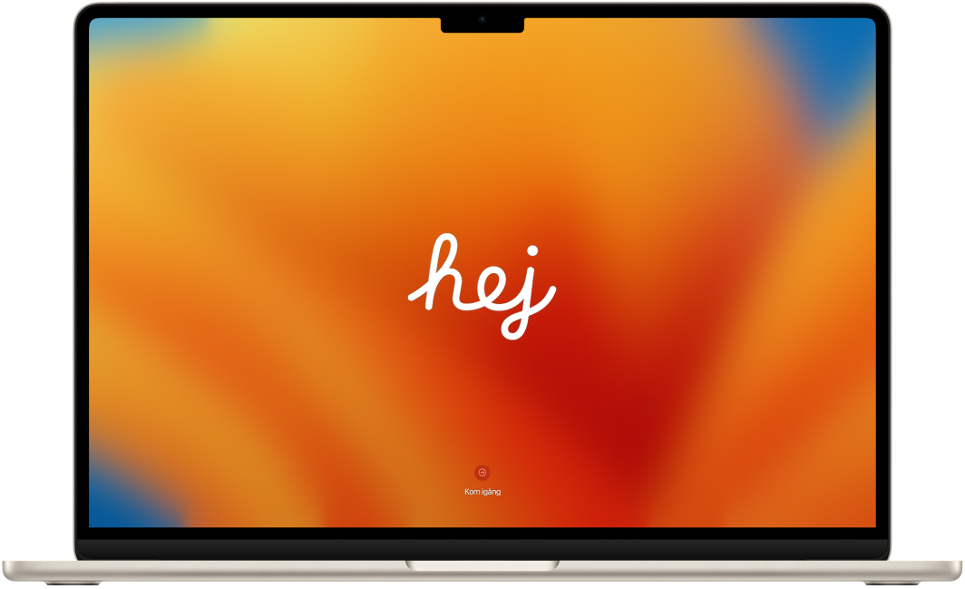 En öppen MacBook Air med ordet ”hello” på skärmen.
