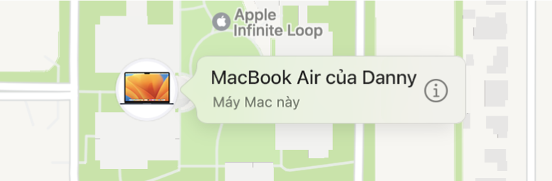 Một hình ảnh cận cảnh của biểu tượng Thông tin cho MacBook Air của Danny.