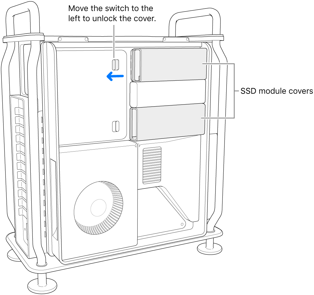 The switch being moved to the left to unlock the SSD cover.