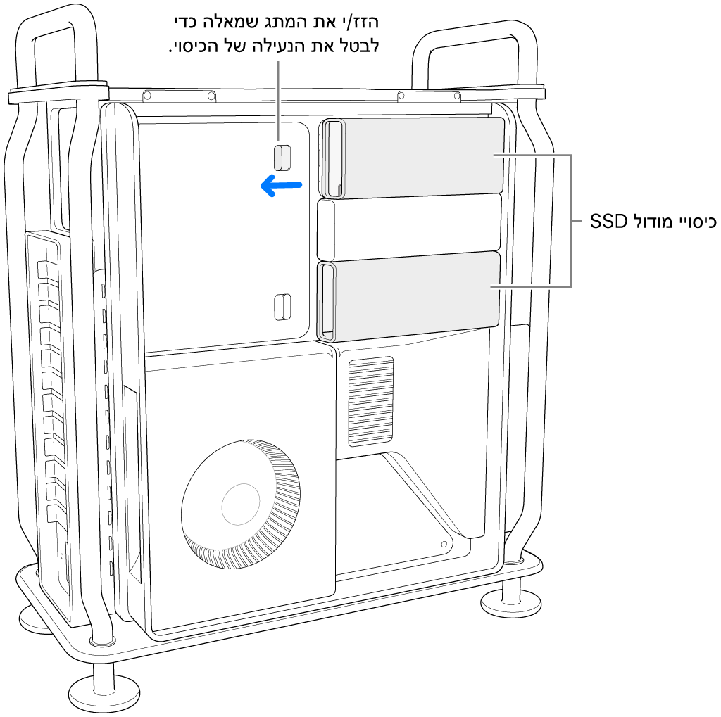 הזזת המתג שמאלה לשחרור הנעילה של מכסה ה-SSD.