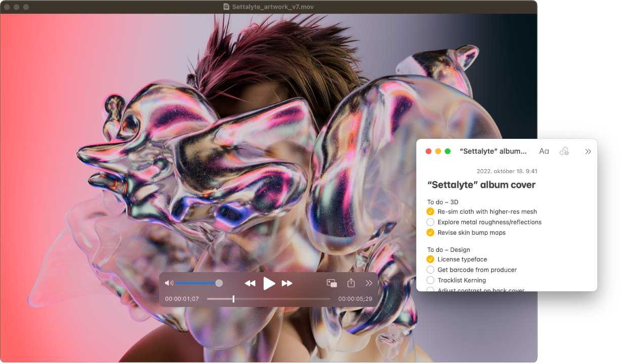 Egy Gyorsjegyzet egy QuickTime-film tetején.