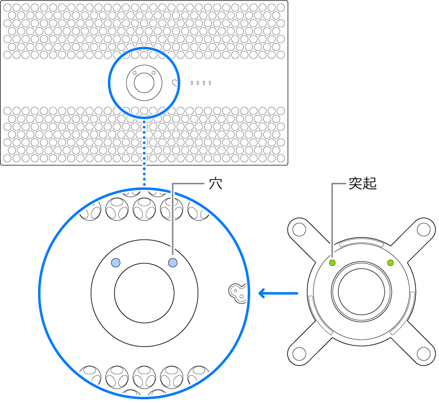 Pro Display XDRの背面とアダプタ。