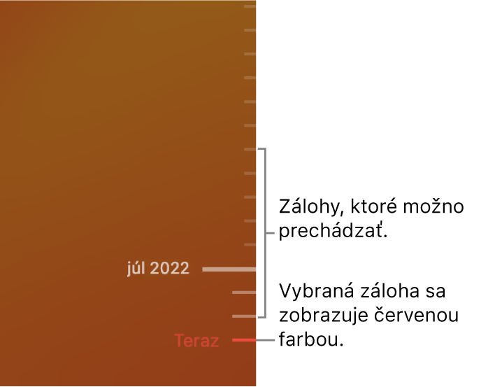 Časová os zálohy Time Machine.