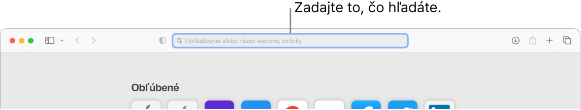 Orezané okno Safari s bublinou pri vyhľadávacom poli v hornej časti okna.