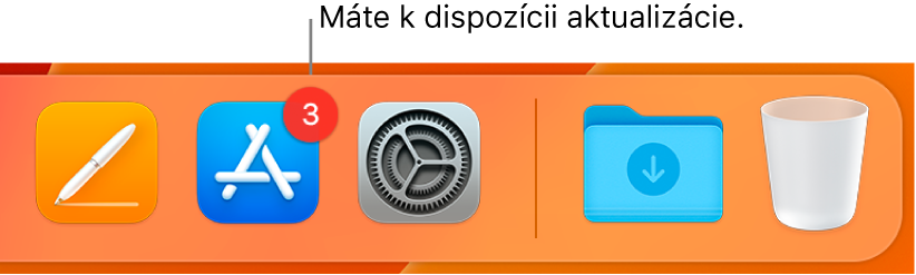 Časť Docku so zobrazenou ikonou App Store s odznakom, ktorý označuje, že sú k dispozícii aktualizácie.