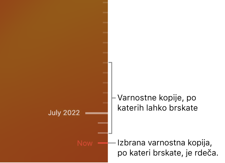 Časovnica varnostnega kopiranja Time Machine.