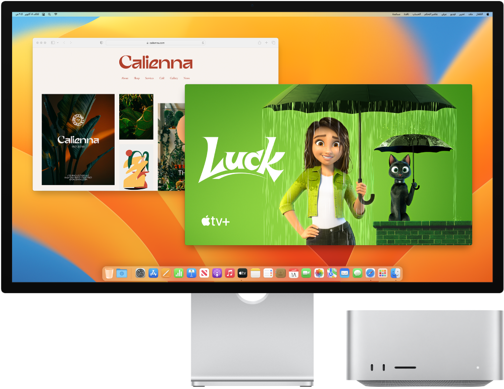 ‏Mac Studio و Apple Studio Display جنبًا إلى جنب.