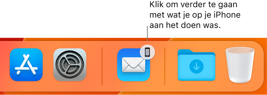 Het Handoff-symbool zichtbaar in het Dock.