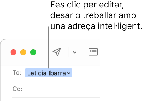 Una adreça intel·ligent amb la fletxa on es pot fer clic per editar, desar o treballar amb una adreça intel·ligent.