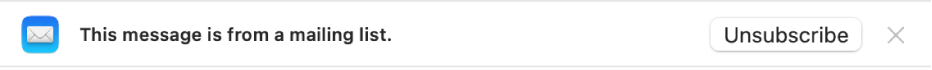 Una tira debajo del encabezado del mensaje en el área de vista previa indica que el mensaje viene de una lista de correos. En el extremo derecho se encuentra un enlace para cancelar la suscripción.