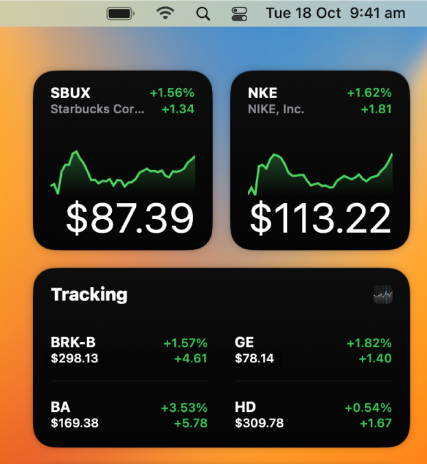 Three Stocks widgets.