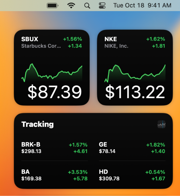 Three Stocks widgets.