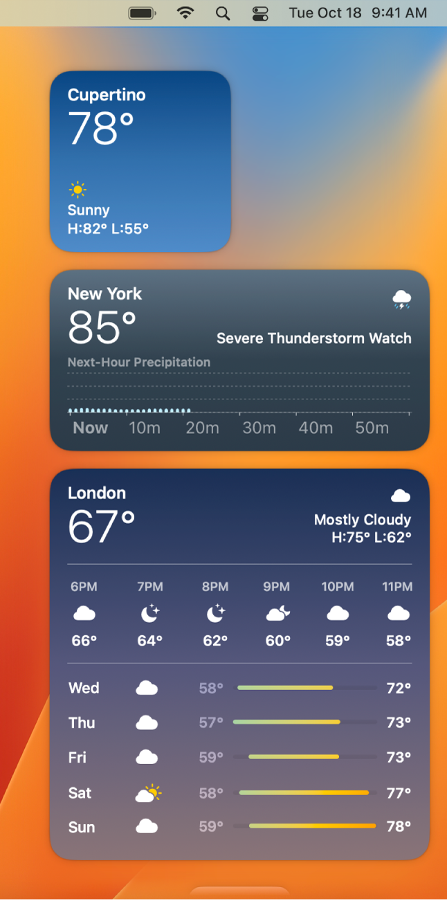 Small, medium, and large Weather widgets.