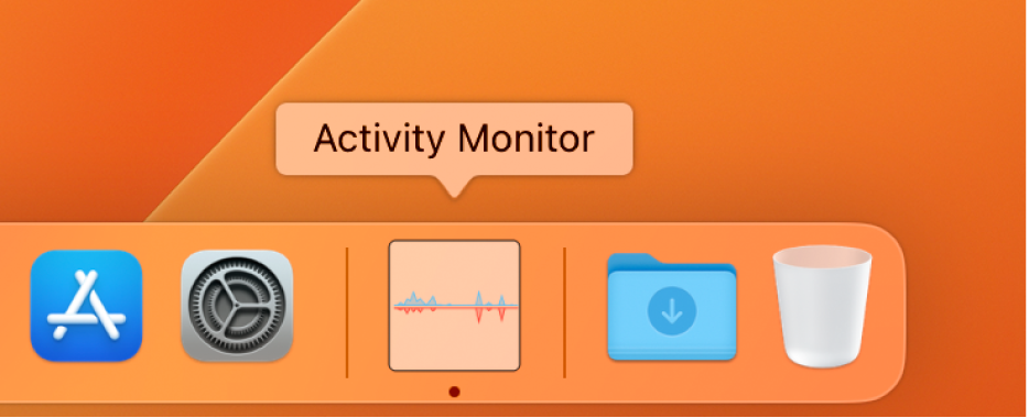 The Activity Monitor icon in the Dock showing network usage.