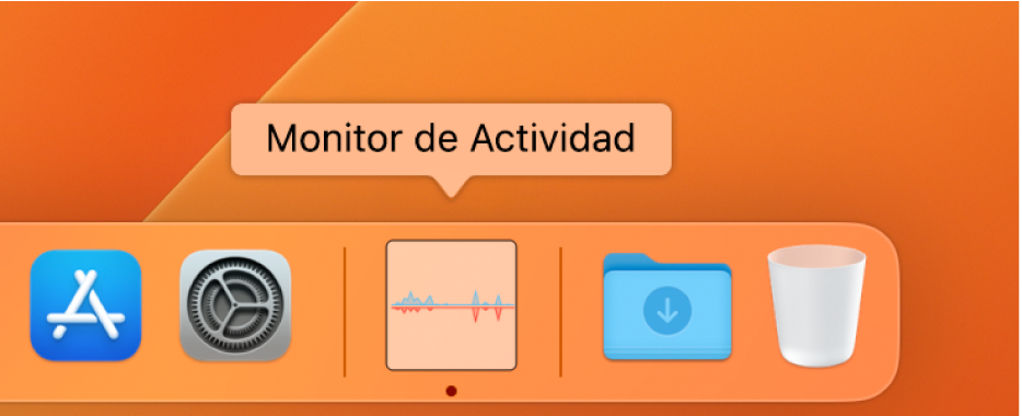 El ícono de Monitor de Actividad en el Dock mostrando el uso de la red.