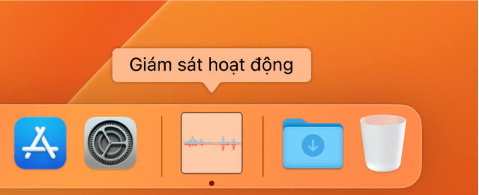 Biểu tượng Giám sát hoạt động trong Dock đang hiển thị mức sử dụng mạng.