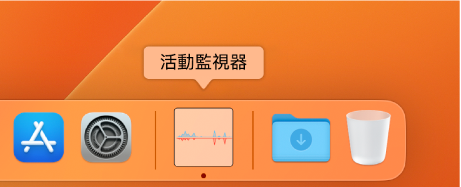 Dock 中的「活動監視器」圖像，顯示網路用量。