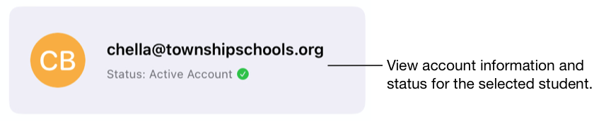 نموذج لطريقة عرض معلومات حساب الطالب والحالة (حساب نشط).