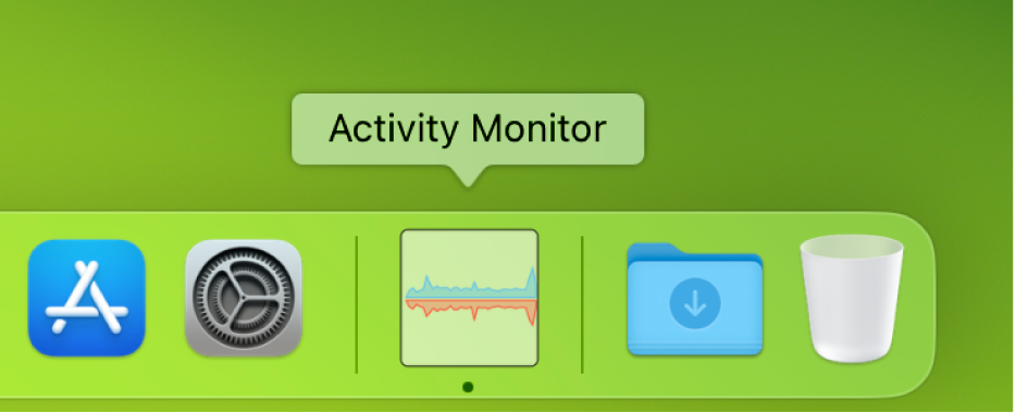 The Activity Monitor icon in the Dock showing network usage.