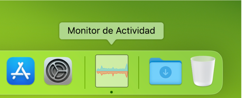 Icono de Monitor de Actividad en el Dock con información de uso de la red.