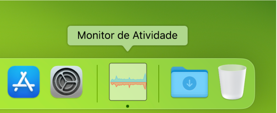 O ícone do Monitor de Atividade no Dock mostrando o uso da rede.