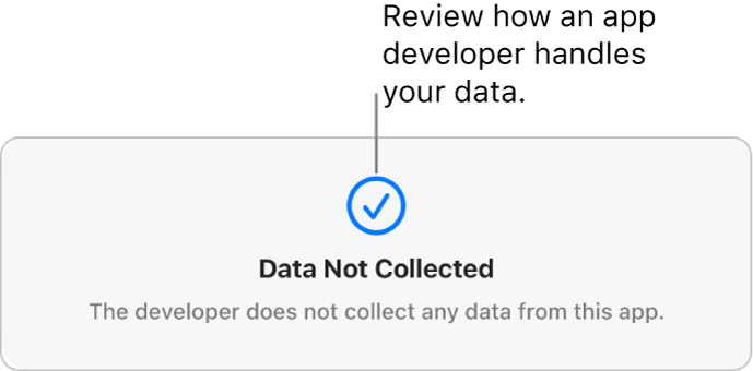 A portion of the main Mac App Store page, showing the privacy policy of the selected app’s developer.
