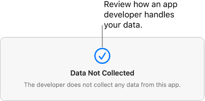A portion of the main Mac App Store page, showing the privacy policy of the selected app’s developer.