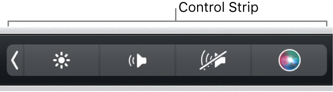 ה‑Control Strip בפריסה מכווצת ממוקם בקצה ה‑Touch Bar.