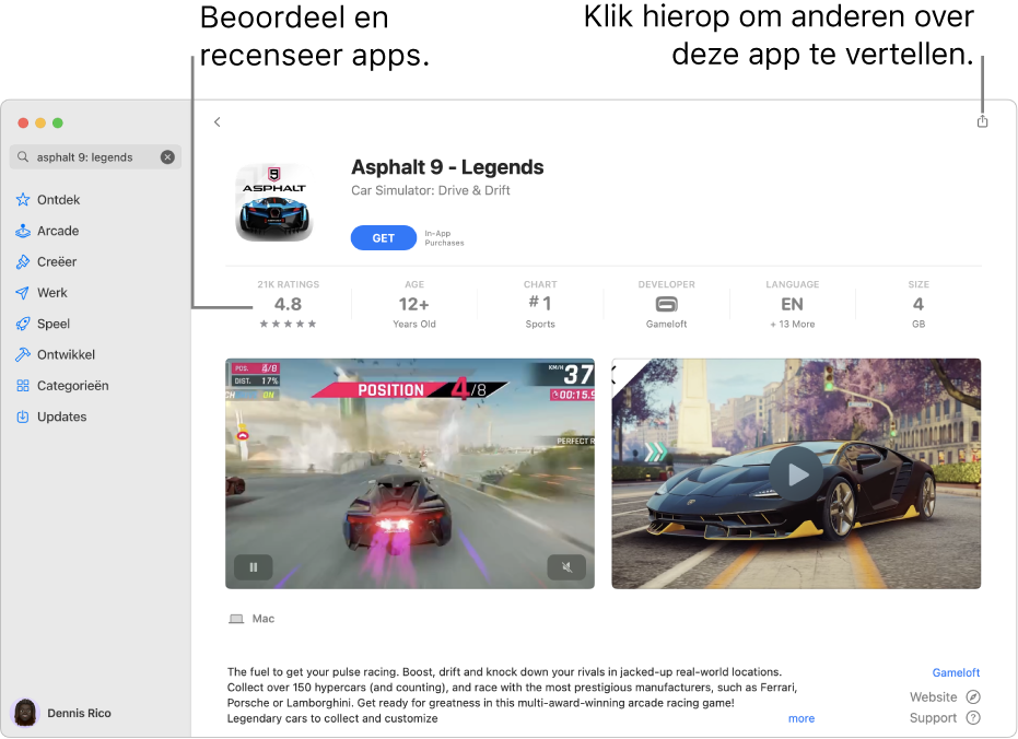 Beoordelingen van klanten voor een app in de App Store.