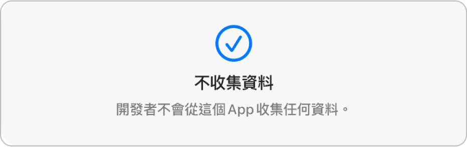 Mac App Store 主頁面的一部分，顯示所選 App 的開發者隱私權政策。