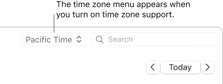 Time zone menu appears to the left of the search field when you turn on time zone support