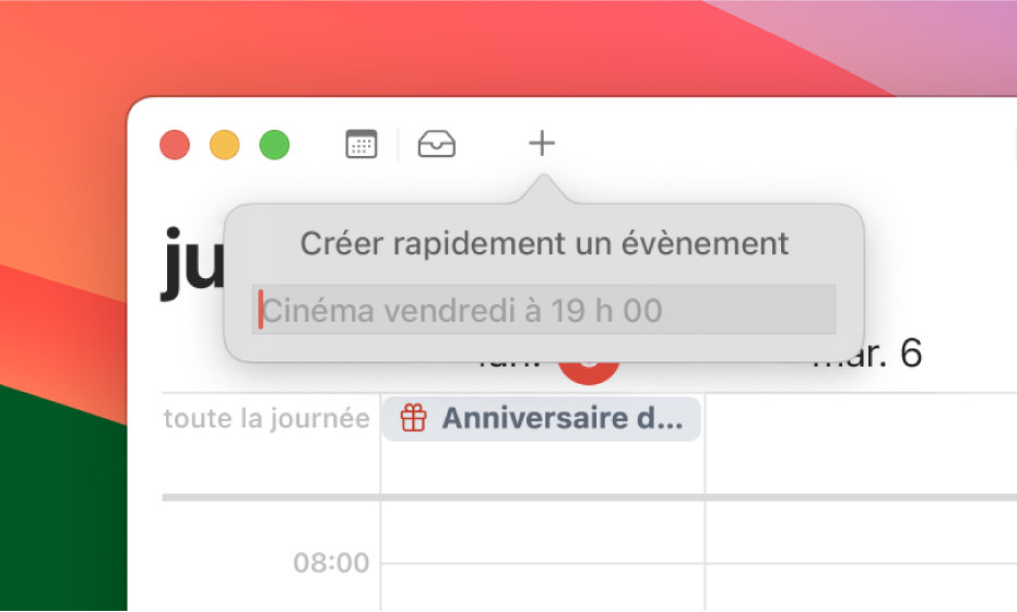 La zone de dialogue « Créer rapidement un événement ».