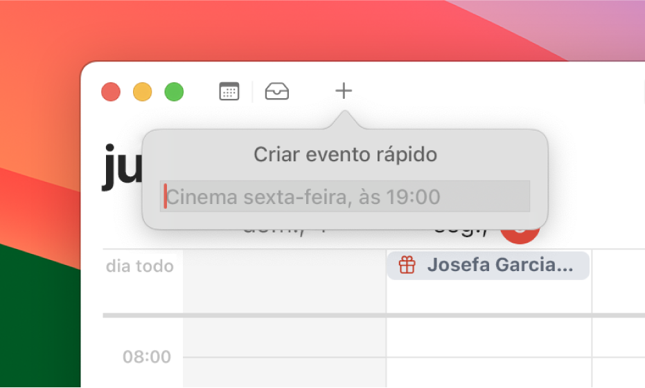 A caixa de diálogo “Criar evento rápido”.