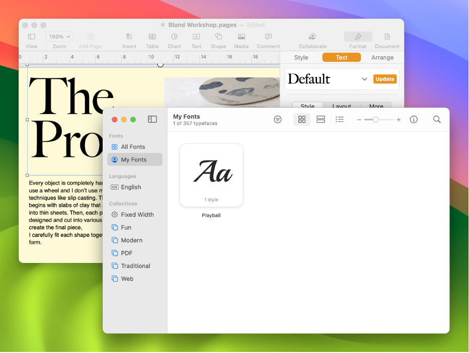 Het venster van Lettertypecatalogus met een door de gebruiker geïnstalleerd lettertype.