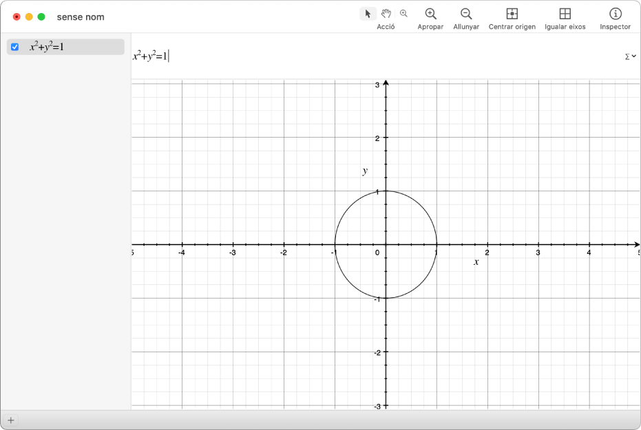Equació i gràfica d’un cercle.