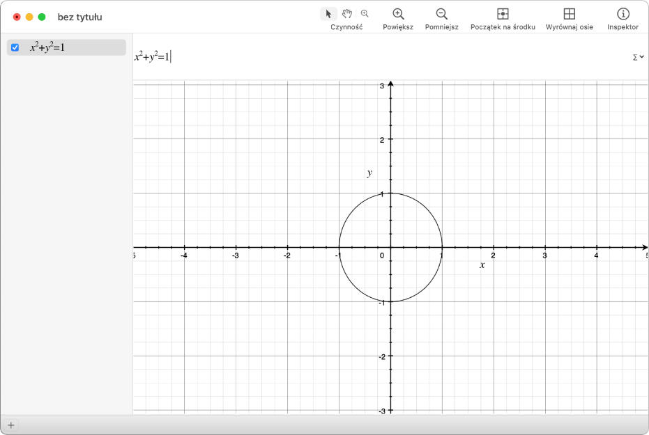 Równanie oraz wykres przedstawiający okrąg.