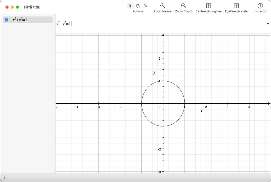 O ecuație și graficul unui cerc.