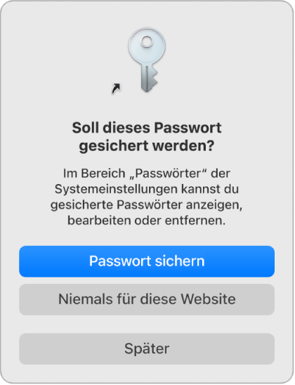 Dialogfenster, in dem du gefragt wirst, ob dein Passwort gesichert werden soll.