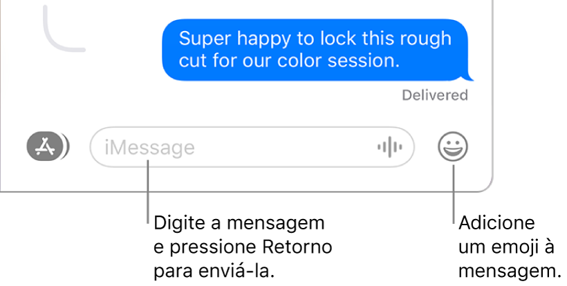 Uma conversa na janela do app Mensagens, com o campo de mensagem exibido na parte inferior da janela.