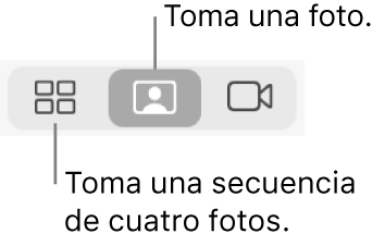 El botón Cuatro fotos (que te permite tomar una secuencia de cuatro fotos) y el botón Foto (que toma una sola foto).