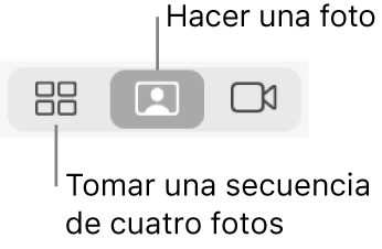 El botón “Cuatro fotografías” (que permite hacer una secuencia de cuatro fotos) y el botón Fotografía (para hacer solo una).