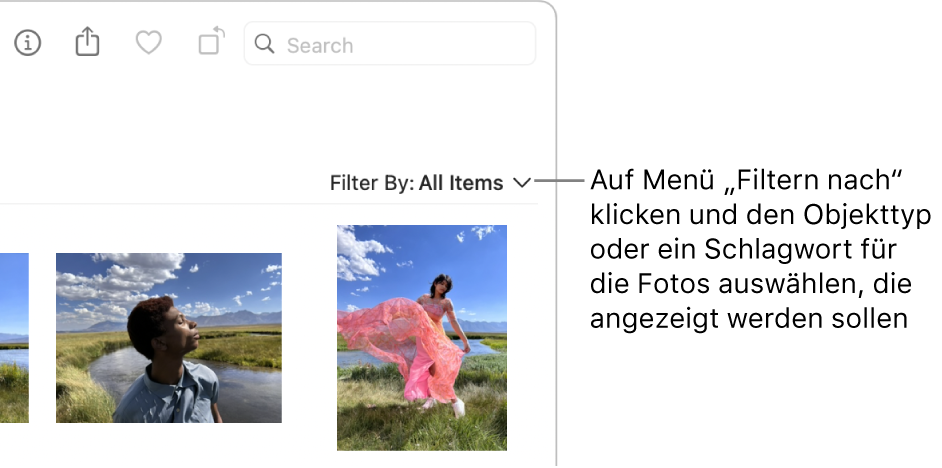 Das Einblendmenü „Filtern nach“ mit der ausgewählten Option zum Anzeigen aller Objekte.