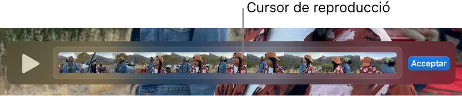 Un clip a la finestra del QuickTime Player, amb el cursor de reproducció a prop del centre del clip.