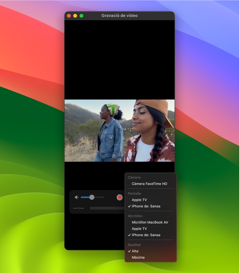 La finestra del QuickTime Player del Mac mentre grava utilitzant un iPhone.